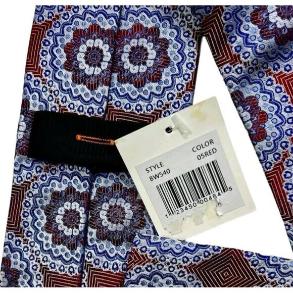 NWT THE BIG KNOT 100% Silk Tie Pocket Square LUXURY XL Blue Red Geometric W:3.6" - Picture 4 of 5